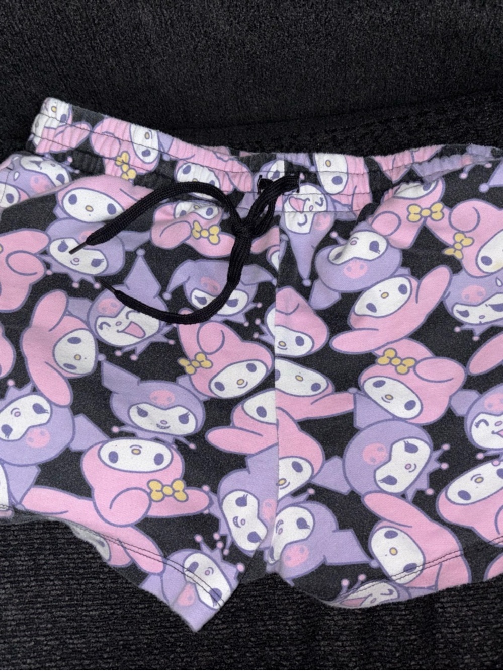Hybrid Apparel Black Shorts with Pink & Purple Character Print